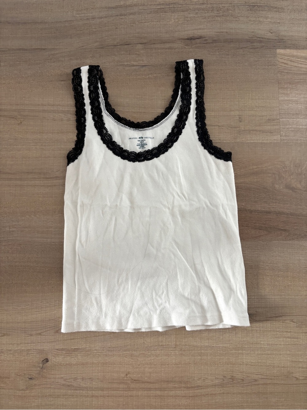 Brandy Melville White Tank with Black Lace Trim